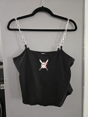 FRIDAY THE 13TH Black Chain-Strap Crop Tank